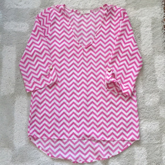 Everly Tops - Pink Chevron Blouse